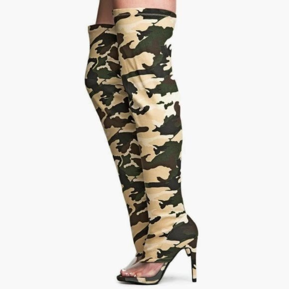 Cape Robbin Thigh High Camo Stretch High Heel Boots - Picture 2 of 6